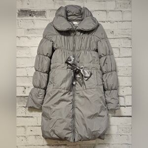 Costa Blanca Grey Puffer Coat Women’s 8 Satin Bow Belt Winter Jacket